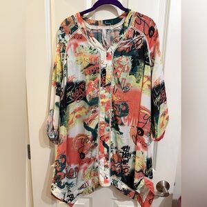 Melissa McCarthy long line graffiti printed tunic blouse